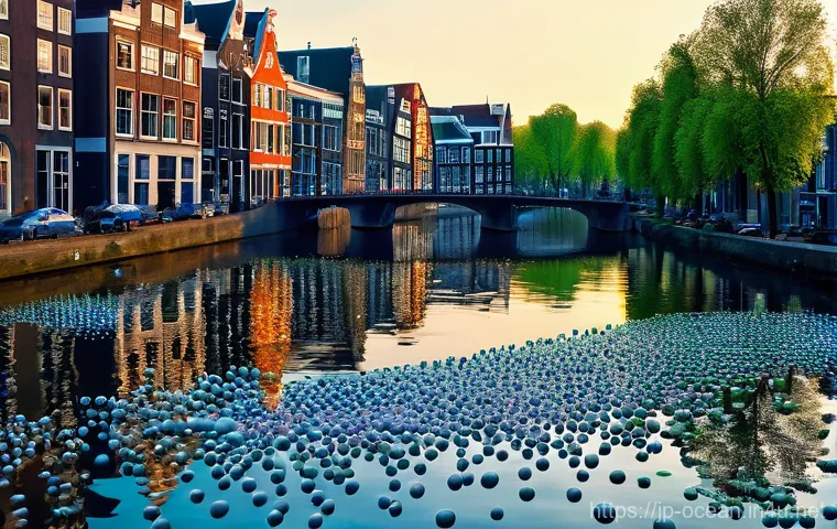해양 쓰레기 수거 시스템 - **Prompt for Bubble Curtain Technology:**
    "A serene, crystal-clear river in a picturesque Europe...