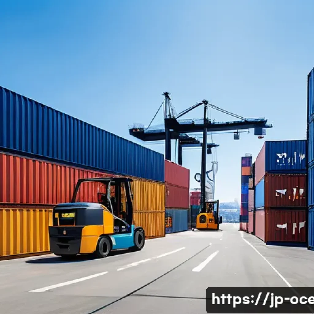 해양 항만 스마트화 - A futuristic smart port bustling with activity during daytime, featuring advanced IoT sensors mounte...