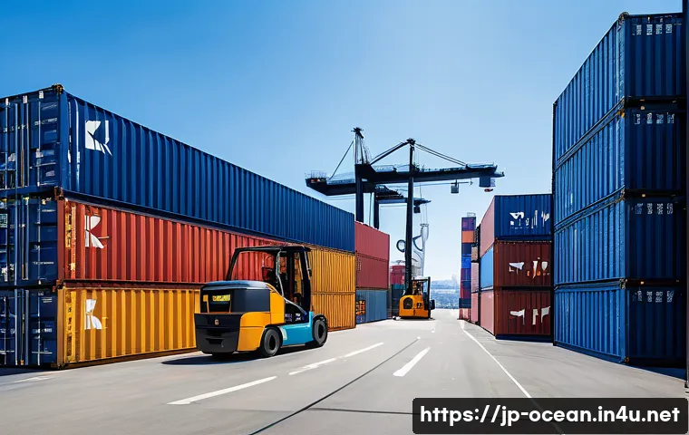 해양 항만 스마트화 - A futuristic smart port bustling with activity during daytime, featuring advanced IoT sensors mounte...