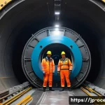 수중 터널 건설 기술 - An ultra-modern underwater tunnel construction site featuring a large, advanced shield tunneling mac...