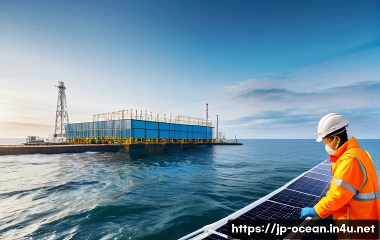 해양 수소 에너지 기술 - A futuristic coastal hydrogen energy research facility at sunrise in Japan, featuring advanced seawa...