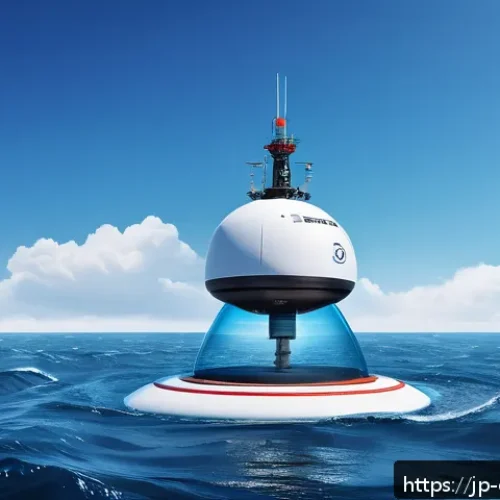 해양기상 예측 기술 - A futuristic ocean research scene featuring advanced sensor technologies: a sleek autonomous buoy fl...
